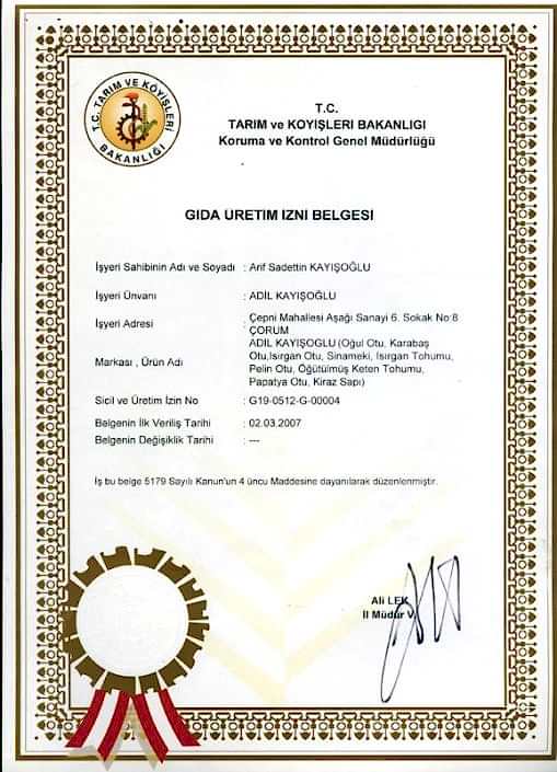 Gıda Üretim Belgesi