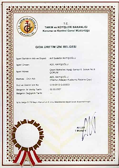Gıda Üretim Belgesi