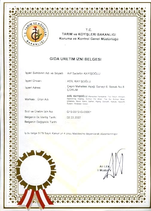 Gıda Üretim Belgesi