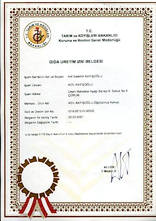 Gıda Üretim Belgesi